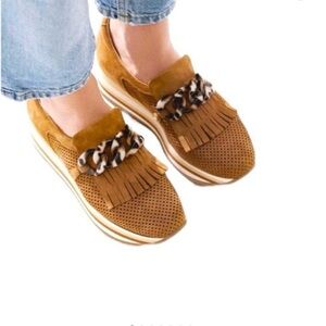 Softwaves CADIE Cognac Brown Slip-on Platform Suede Sneaker 37.5